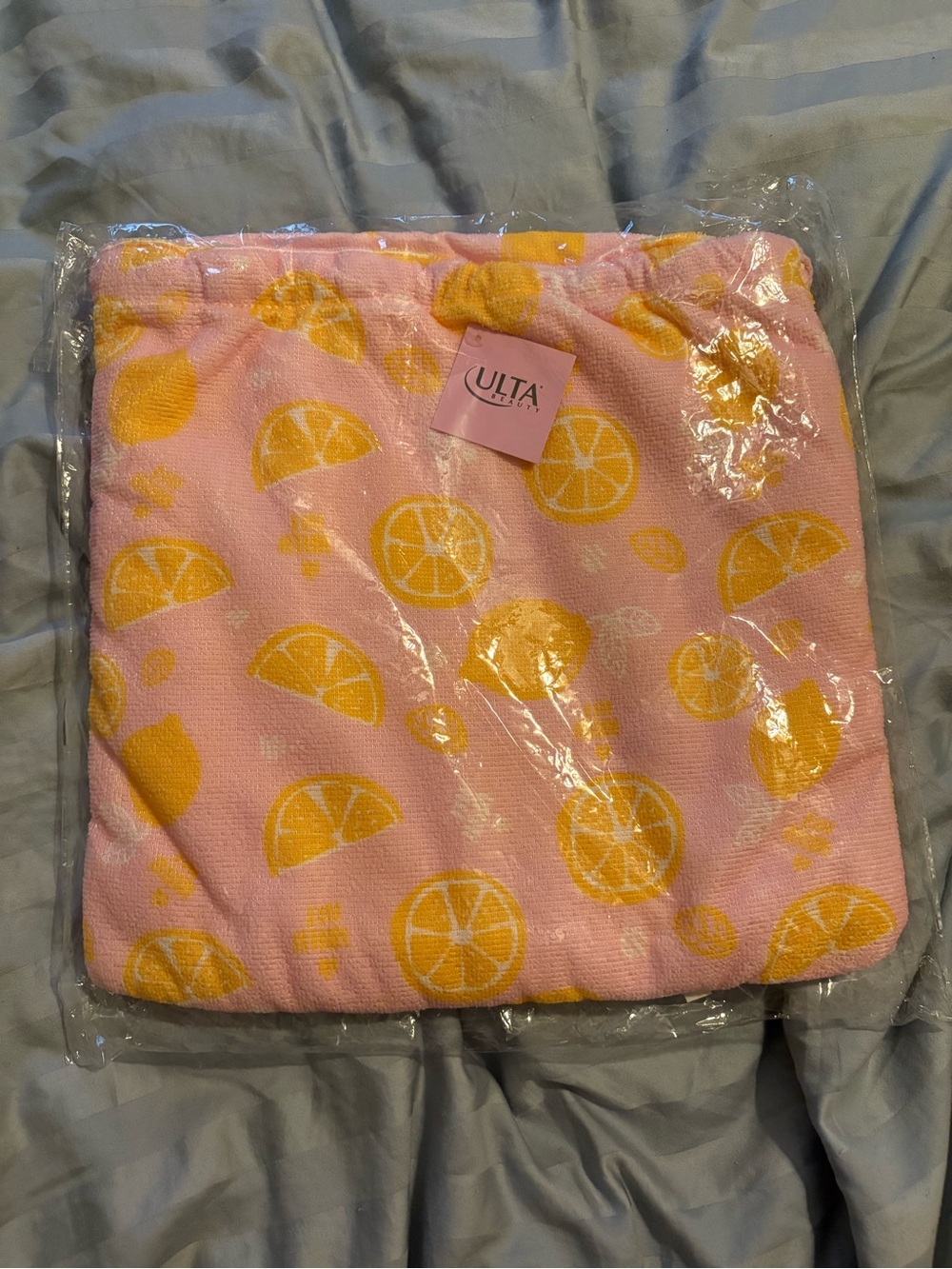 ULTA Orange Lemon Print foldable beach towel string backpack drawstring new